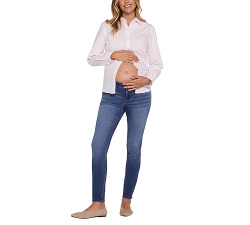 Motherhood Maternity Women's Under the Belly Skinny Ankle Denim Pregnancy Jeans with Side Elastic Panel Insets - color: Medium Wash, size: Medium