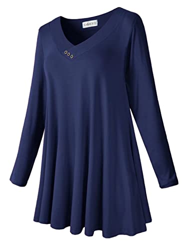 LARACE Women Plus Size Tunic Tops Long Sleeve Shirts for Leggings - color: Navy Blue, size: 1X