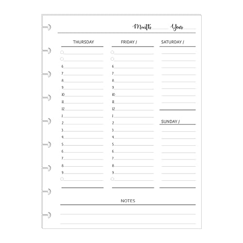Undated Weekly Planner Inserts for 6 months, Fits 9 Disc Planners Calendar Refills Weekly Calendar Inserts, Undated Weekly Planner FeroniArt Planner Inserts Compatible with Happy Planner ARC and TUL