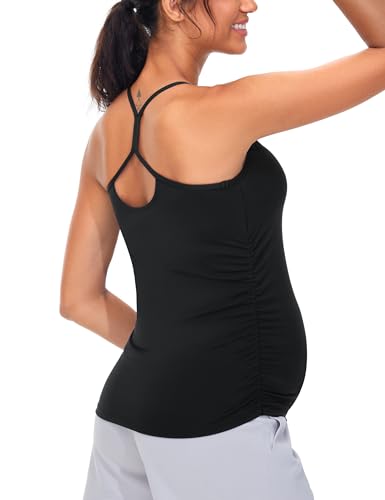 THE GYM PEOPLE Women's Maternity Tank Tops Padded Pregnancy Workout Shirts - color: Black, size: Medium