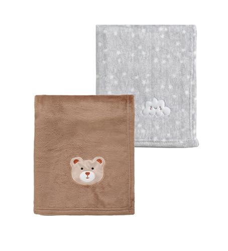 CREVENT 2Pcs 30''X40'' Cute Cozy Fluffy Warm Baby Blankets for Infants Toddlers' Bedding Crib Cot Stroller - Grey Cloud + Brown Bear - color: Cloud + Brown Bear