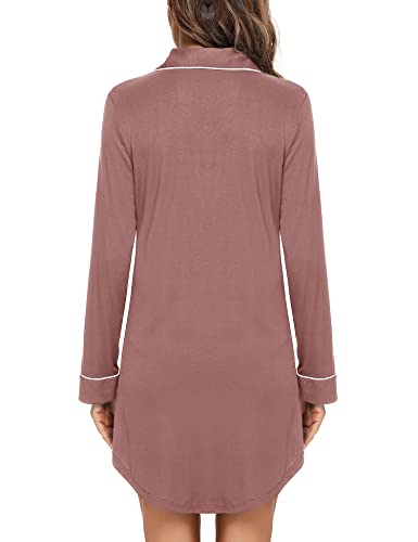 Anjue Long Sleeve Button Down Pajama Nightgowns for Women - color: 101lotus, size: Medium