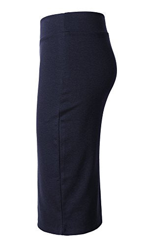 Urban CoCo Women's Elastic Waist Stretch Bodycon Midi Pencil Skirt - color: Navy Blue, size: X-Large