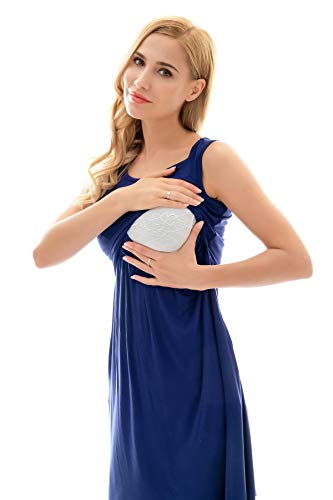 Bearsland Women's Sleeveless Maternity Dress Nursing Breastfeeding Dresses with Pockets - color: Blue, size: Small