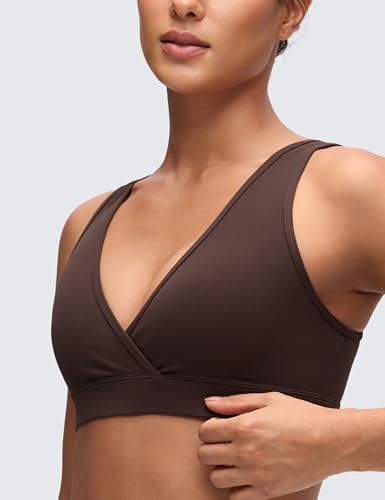 CRZ YOGA Maternity V Neck Nursing Bras - color: Hot Fudge Brown, size: Medium