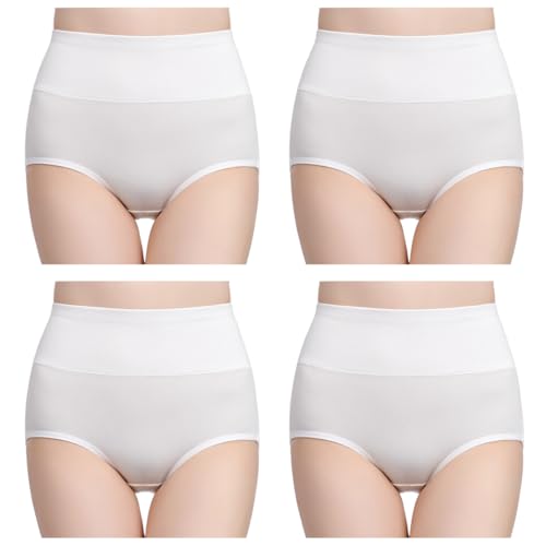 wirarpa Women's Cotton Underwear High Waisted Ladies Panties Full Coverage Briefs 4 Pack (Regular & Plus Size) - color: White - Set 23, size: X-Small