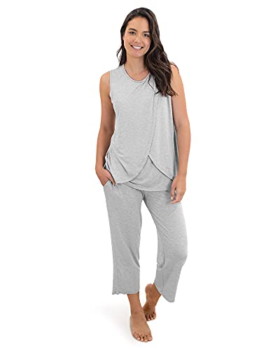 Kindred Bravely Tulip Hem Nursing Pajama Set, Maternity Sleepwear - color: Grey Heather, size: 1X