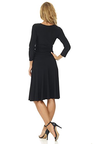 Rekucci Women's Slimming 3/4 Sleeve Fit-and-Flare Crossover Tummy Control Dress - color: Black, size: 8
