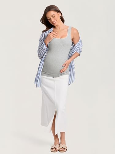 MOMANDA Cotton Ribbed Maternity Tank Tops - color: Classic Heather, size: Medium