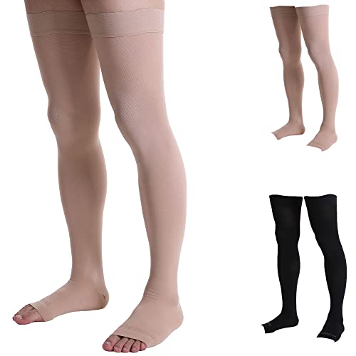 Doc Miller Thigh High Open Toe Compression Stockings 15-20mmHg - color: Beige, size: 3X-Large