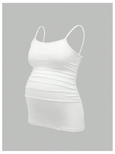 BEAUDRM Women's 3 Pack Maternity Tank Tops Casual Ruched Spaghetti Strap Pregnancy Cami Top Camisole - color: Black and Grey and White, size: Medium