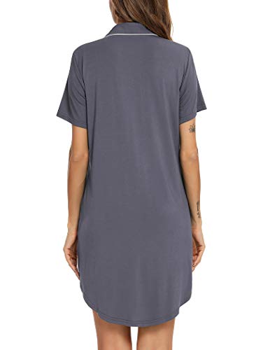 Senert Nightgowns for Women Button Down Sleeve Sleep Shirt Night Gowns - color: Gray, size: Large
