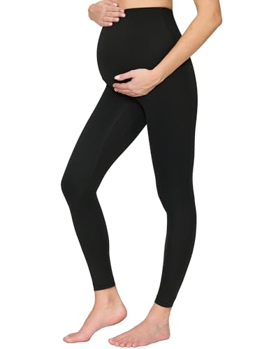 Maternity Leggings Over The Belly - Pregnancy Yoga Pants Soft Workout Leggings - color: Black, size: Small