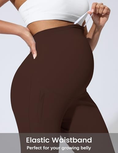 Mama Land Maternity Joggers Over Belly Pants with Zipper Pockets - color: Toasted Brown, size: XX-Large