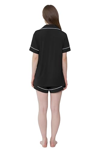 Cherrydew Women's Bamboo Viscose Cooling Button Up Pajama Shorts Set - color: Black, size: X-Large