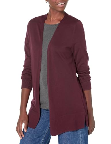 Amazon Essentials Women's Lightweight Long-Sleeve Open-Front Long Cardigan Sweater, Regular Fit - color: Burgundy, size: XX-Large