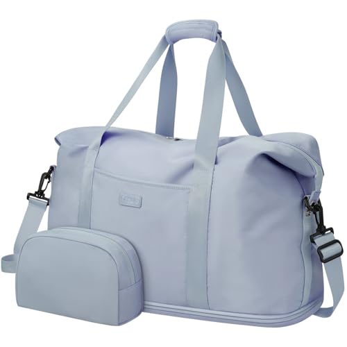 Capolo Expandable Travel Duffle Bag Weekender Overnight Bags for Women Men - color: Light Blue, size: Large