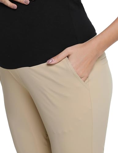 V VOCNI Maternity Pants Work Dress Pockets Ankle Pregnancy Scrub Pants - color: Khaki, size: X-Large