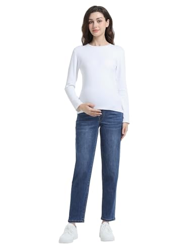 Maternity Boyfriend Jeans Pregnancy Denim Pants - color: Dark Blue, size: XX-Large