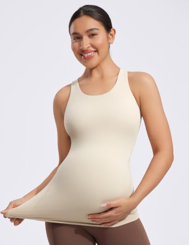 POSHDIVAH Maternity Racerback Tank Tops for Women - color: Khaki, size: X-Small