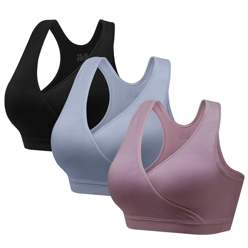 HBselect Maternity Nursing Sleep Bra for Breastfeeding Wireless Bralette - color: I-back-black/Blue/Purplebean, size: XX-Large