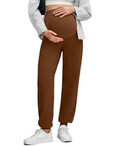 G4Free EverGoing Maternity Pants Over The Belly Pregnancy Joggers Workout - color: Dark Coffee, size: X-Large