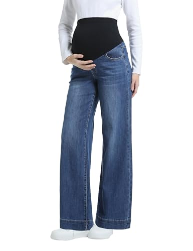 Maternity Jeans Wide Leg Loose Pregnancy Denim Pants - color: Dark Blue, size: XX-Large