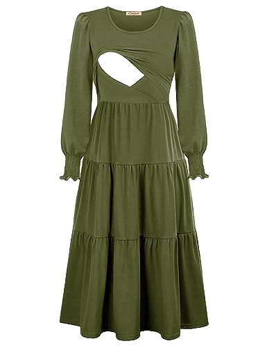 CzzzyL Womens Flutter Sleeve Nursing Dress for Breastfeeding with Pockets - color: Green-09, size: Small