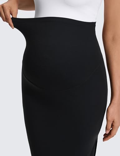 CRZ YOGA Maternity Side Split Midi Skirts - color: Black, size: X-Small