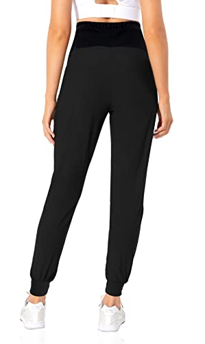 V VOCNI Maternity Joggers Quick-Dry Pregnancy Scrub Pants - color: 01-black, size: Medium
