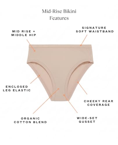 Subset Women's Organic Cotton Mid-Rise Bikini, Knickey Underwear, Single - color: Stone, size: Large