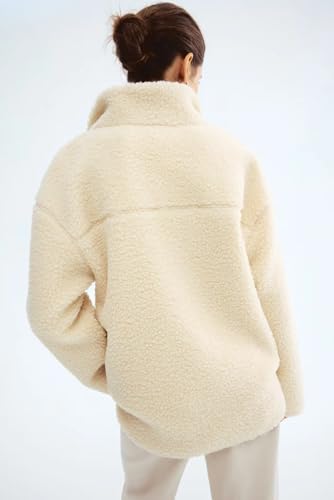 Maternity Coat Winter Mom Cozy Thicken Coats Fleece Sherpa Jacket - color: Cream, size: X-Large