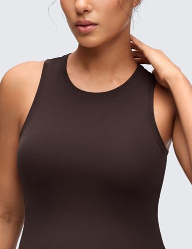 CRZ YOGA Maternity High Neck Tank Tops - color: Hot Fudge Brown, size: Medium