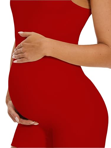 BDITANLE Maternity Workout Romper Pregnancy Yoga Ribbed One Piece Seamless Tank Top Jumpsuit - color: 07red, size: Small