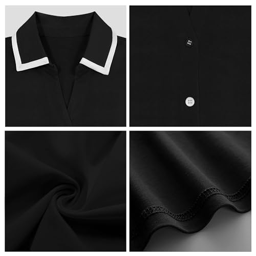 COLORFULLEAF Women 100% Cotton Nightgown 3/4 Sleeve Shirt Comfy Sleepwear - color: A1-black-button Up, size: Small