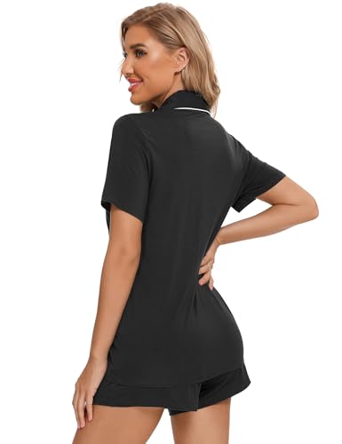 Leikar 2 Pack Button Up Pajama Set For Women Sleepwear Soft Pjs Bride Pajamas - color: Black/Navy, size: XX-Large