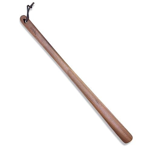 Myluxi Wooden Shoe horn Long Handle for Seniors,23.6in Shoe Helper - color: Black-walnut