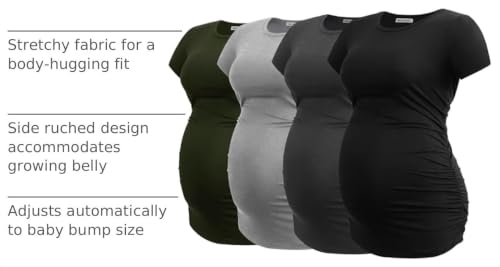 Smallshow Women's 4 Pack Maternity Shirts Short Sleeve Pregnancy Tops Clothes - color: Army Green-black-deep Grey-light Grey(4 Pack), size: X-Large