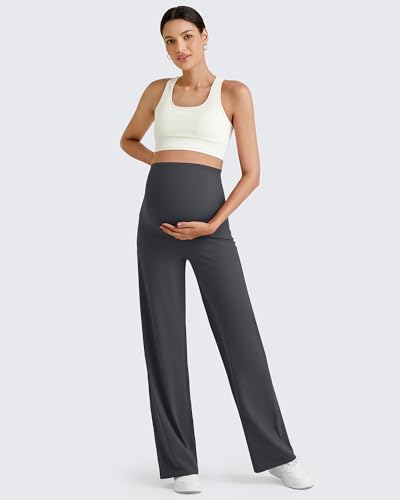 G4Free BareFeel Maternity Yoga Pants Pregnancy Slacks Over the Belly - color: Dark Gray, size: X-Small