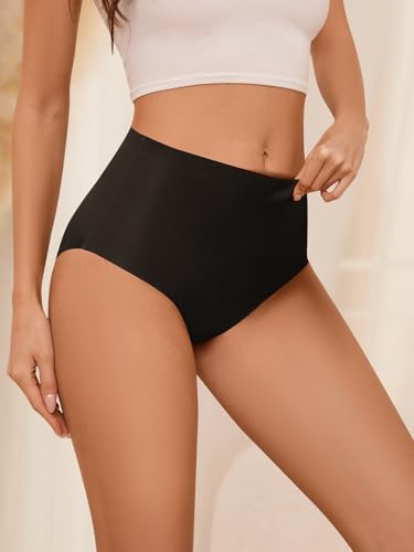 AIVEITE Seamless High Waisted Panties No Show Brief Underwear Women 6 Pack - color: Black, size: X-Small
