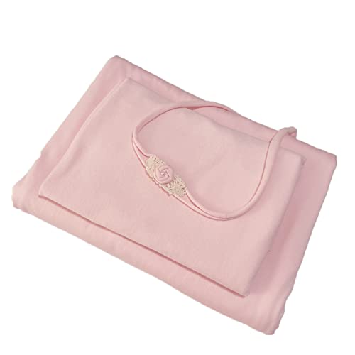 3Pcs Newborn Photography Props Baby Photoshoots Photo Posing Wraps Backdrops with Headband Stretch (Wrap + Backdrop + Headband, Light Pink) - color: Light Pink