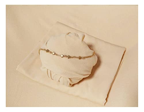 3Pcs Newborn Photography Props Baby Photoshoots Photo Posing Wraps Backdrops with Headband Stretch (Wrap + Backdrop + Headband, Beige) - color: Beige