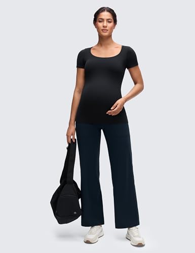 CRZ YOGA Maternity U Neck T-Shirt - color: Black, size: X-Large