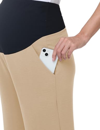 Women's Maternity Palazzo Pants Wide Leg Trousers - color: Khaki, size: Large