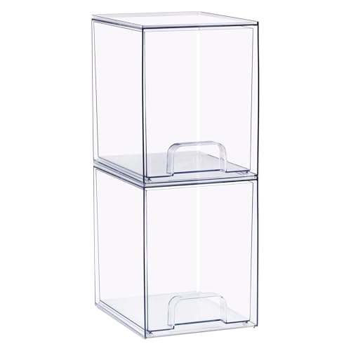 Sorbus Stackable Acrylic Storage Drawers, 2 Pack Clear Plastic Organizer Bins for Baby Bottles, Makeup, Bathroom, Vanity & Kitchen Countertop Organization, Pull-Out Drawer Design for Cabinets & Pantry - size: Tall, style: 2 Pack