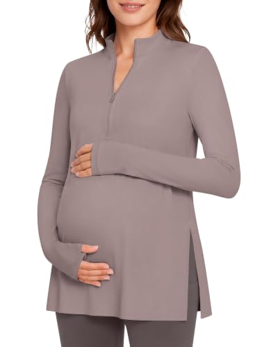 G4Free Lightbreeze Maternity Shirts Long Sleeve Half Zip Mock Neck Yoga - color: Gray Lilac, size: Large