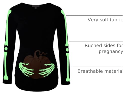 Maternity Shirt Long Sleeve Basic Top Ruch Sides Bodycon Tshirt for Pregnant Women - color: Black/Glow in the Dark Hands, size: Small