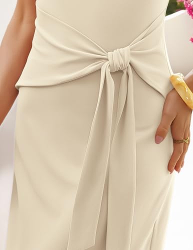 MEROKEETY Women's Summer T Shirt Casual Work Wrap Maxi Dresses - color: Apricot, size: Medium