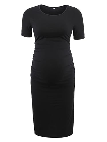 Liu & Qu Women's Maternity Dress Summer Casual Bodycon Pregnancy Dresses - color: 2.black, size: Medium