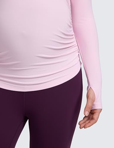 CRZ YOGA Maternity Side Ruched Tops - color: Pink Peony, size: X-Large